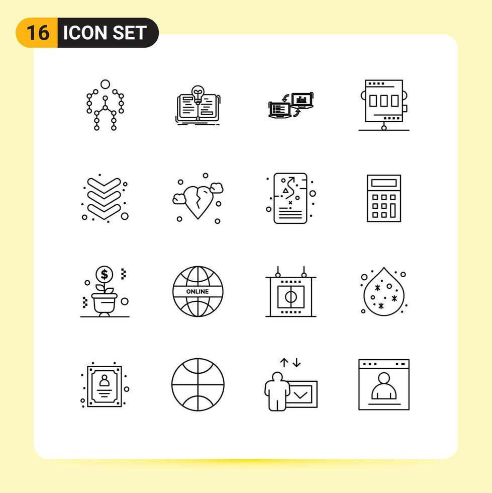 Mobile Interface Outline Set of 16 Pictograms of chronometer activities story information connection Editable Vector Design Elements