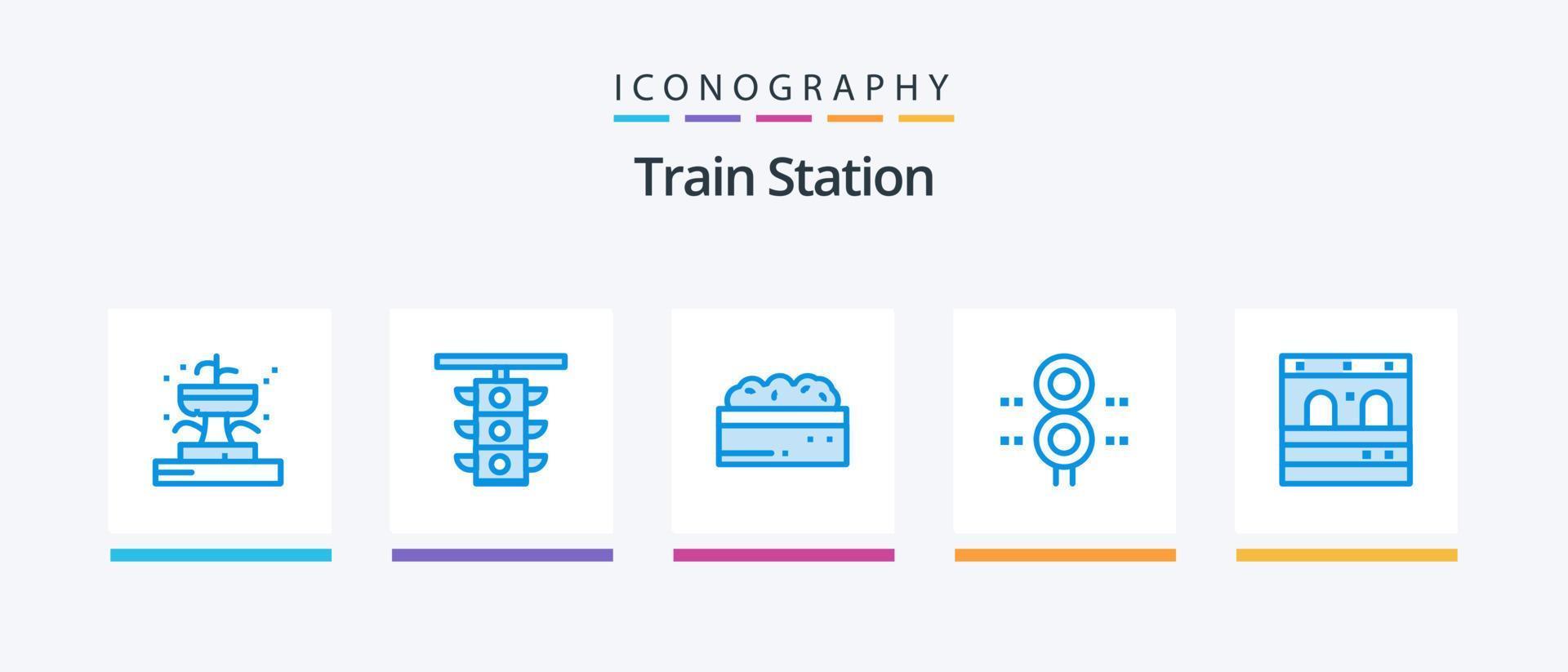 Train Station Blue 5 Icon Pack Including transportation. traffic. train. station. plant. Creative Icons Design vector