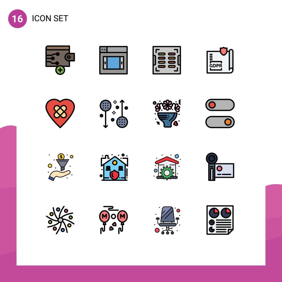 Universal Icon Symbols Group of 16 Modern Flat Color Filled Lines of patch heal drain protection lock Editable Creative Vector Design Elements