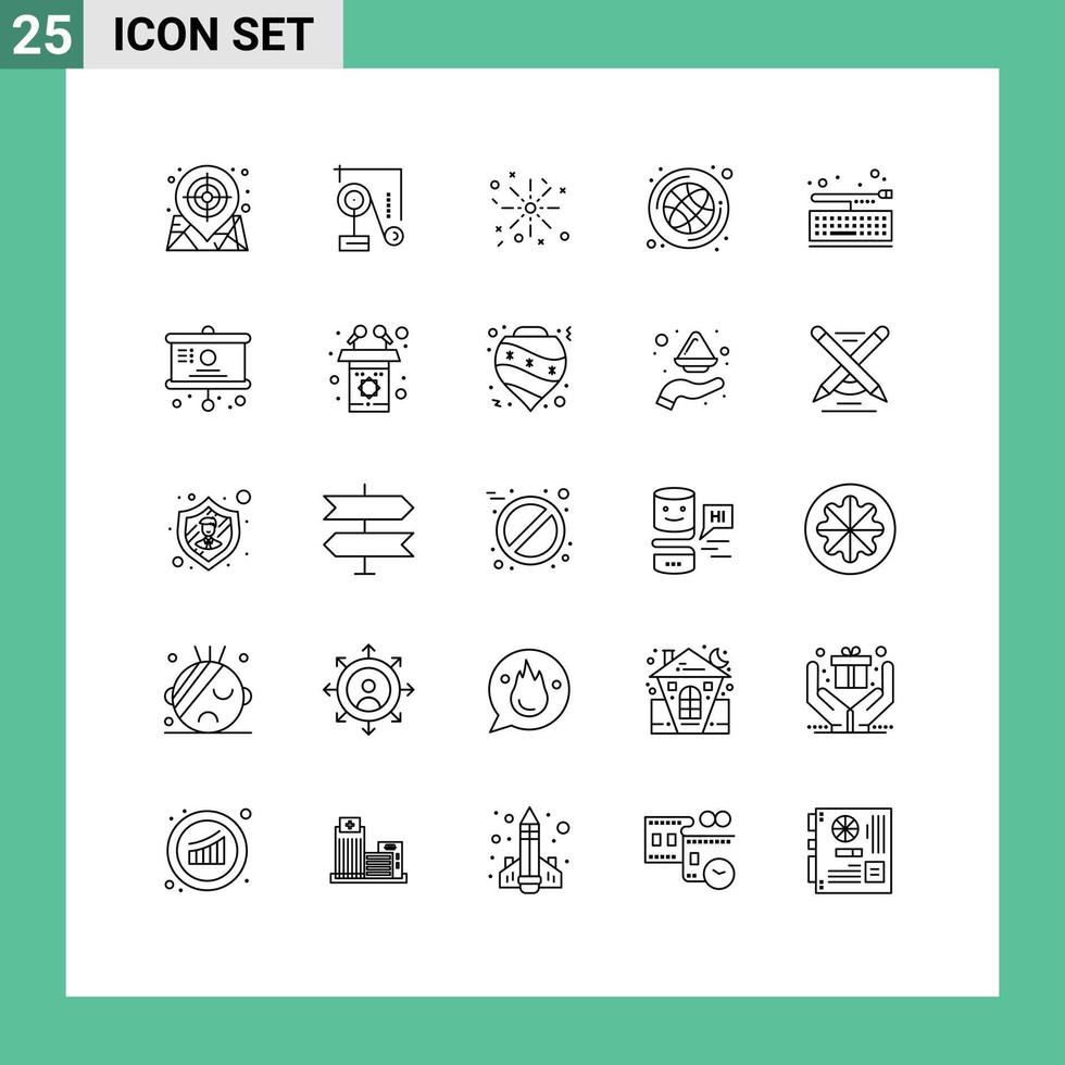 Group of 25 Modern Lines Set for keyboard board fire game basketball Editable Vector Design Elements