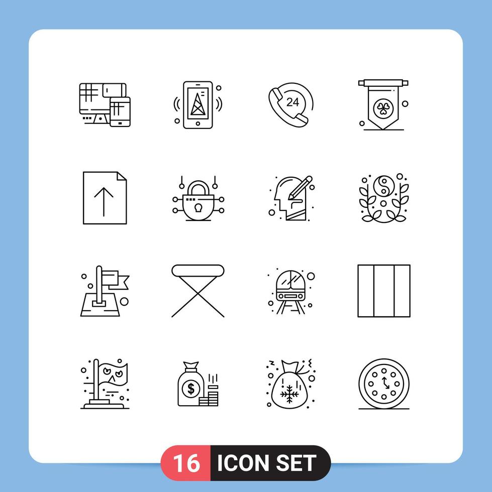 User Interface Pack of 16 Basic Outlines of network upload call import ireland Editable Vector Design Elements