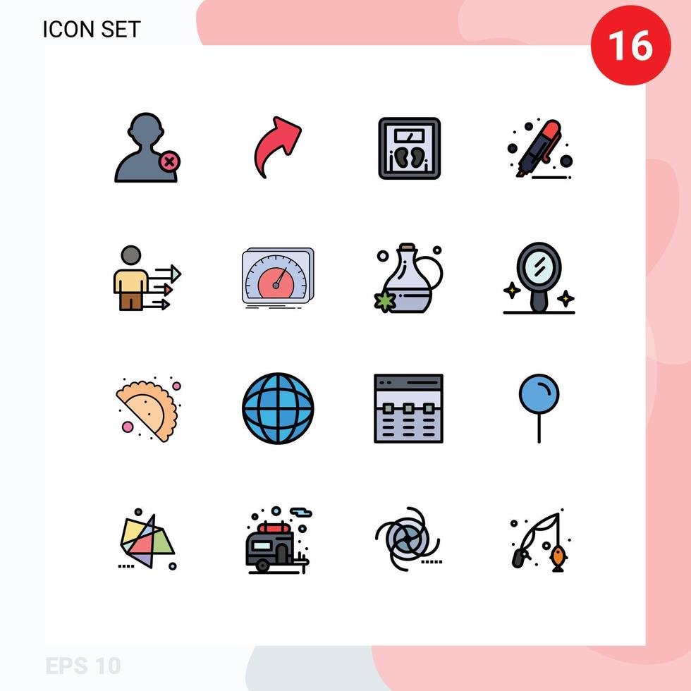 Pictogram Set of 16 Simple Flat Color Filled Lines of business marker scale highlighter drawing Editable Creative Vector Design Elements