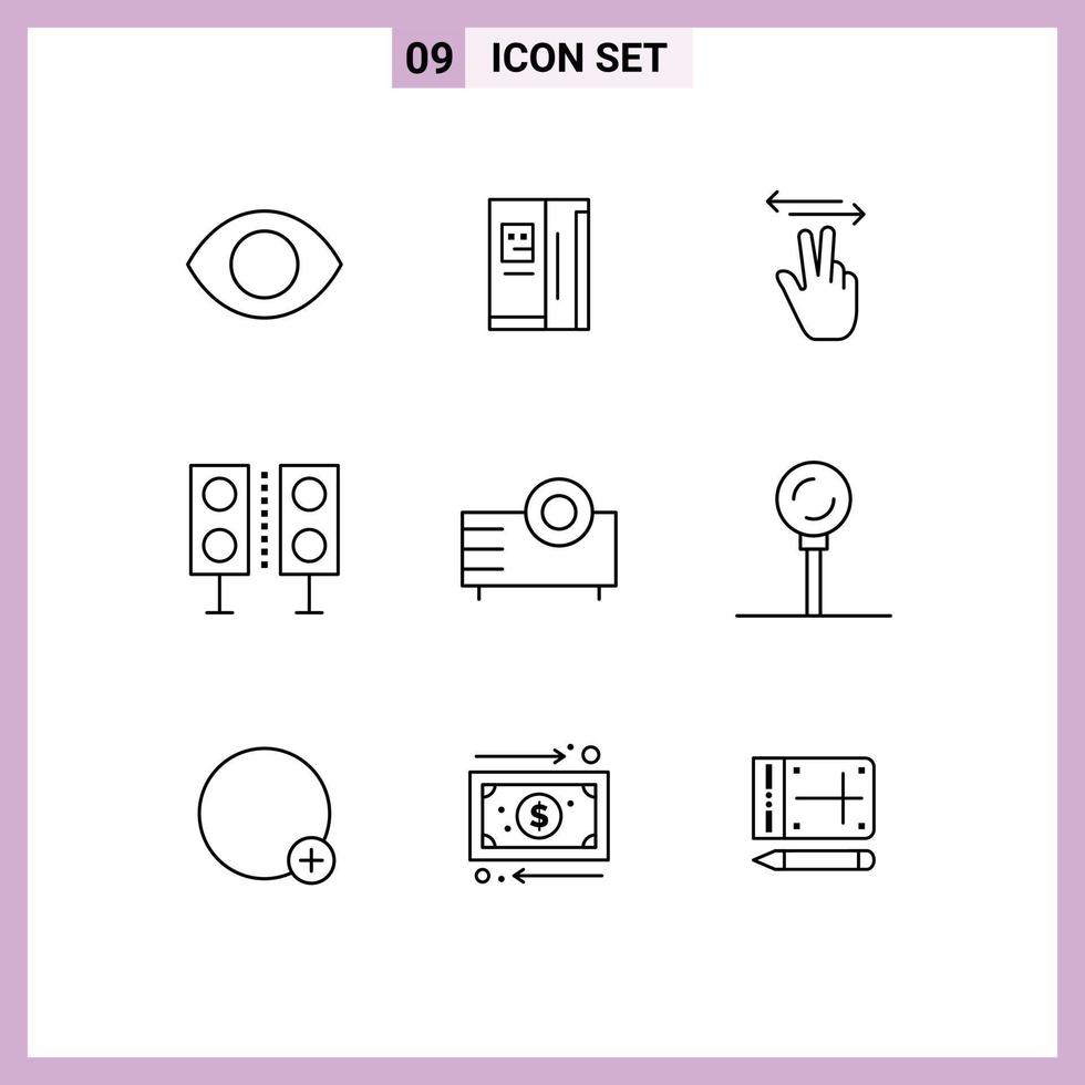 Set of 9 Vector Outlines on Grid for devices speaker gestures products devices Editable Vector Design Elements