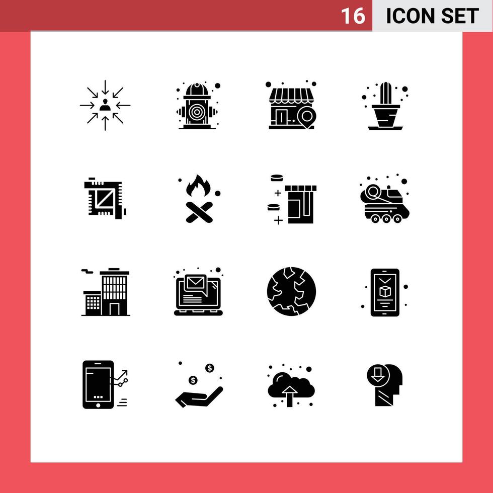 16 glifos sólidos vectoriales temáticos y símbolos editables de elementos de diseño vectorial editables de búsqueda de casa de vida vegetal de herramienta de cultivo vector