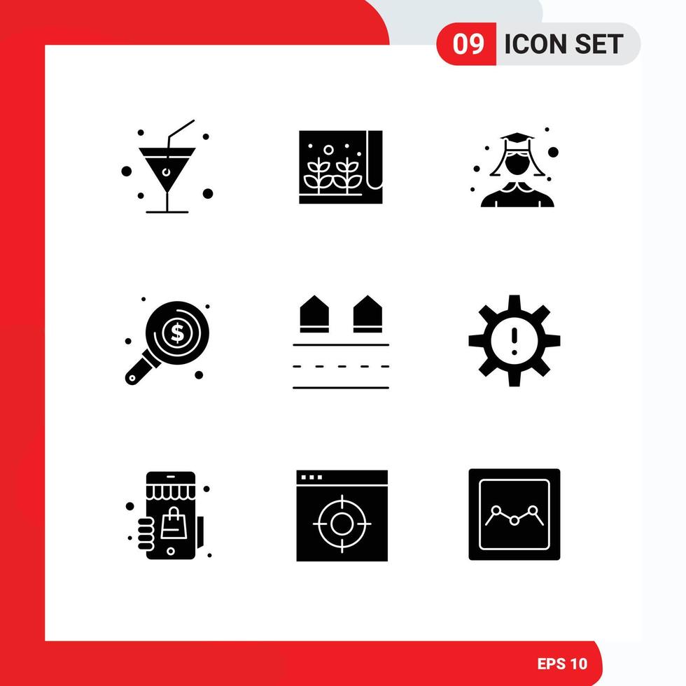 9 Universal Solid Glyph Signs Symbols of real houses student estate search Editable Vector Design Elements