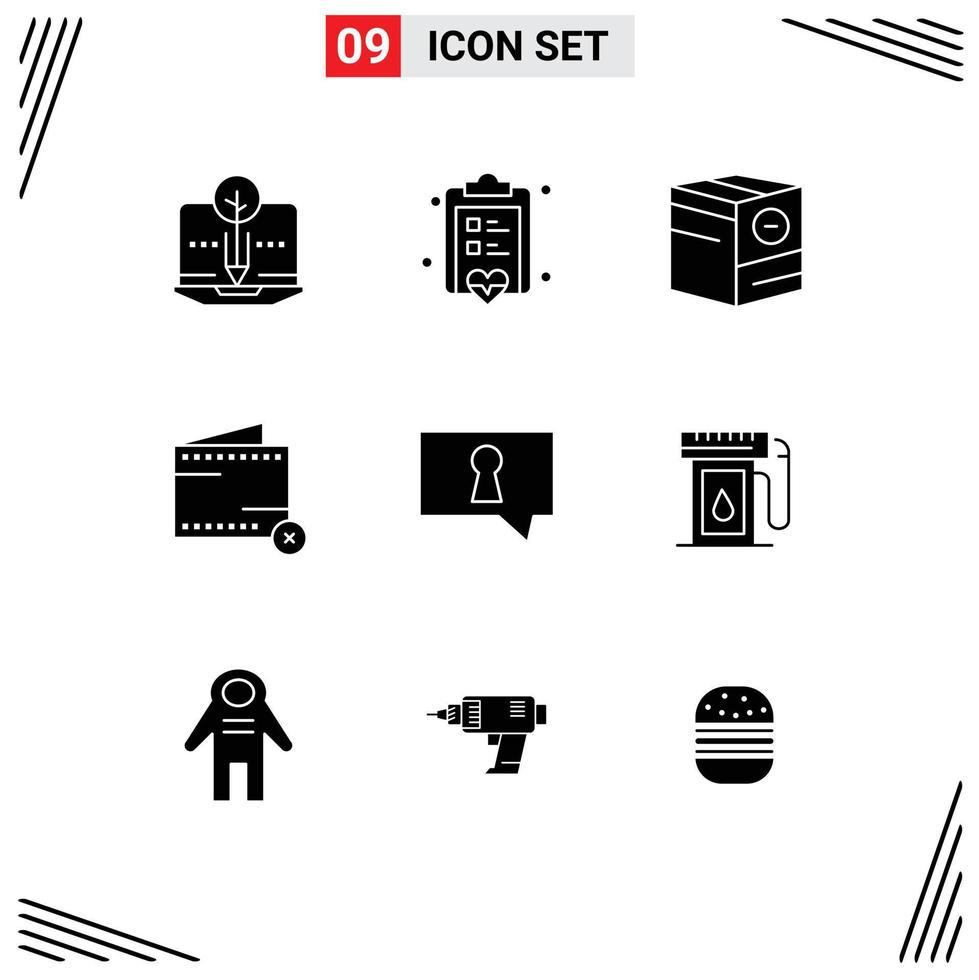 Modern Set of 9 Solid Glyphs and symbols such as no e box commerce shipping Editable Vector Design Elements