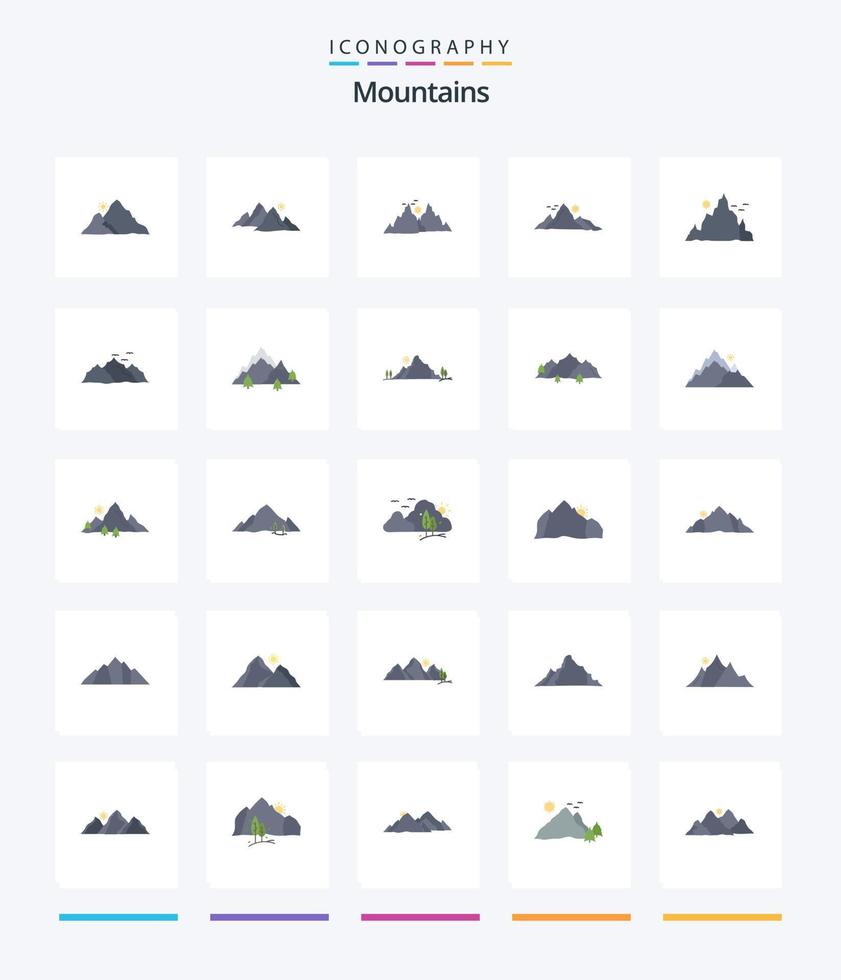 Creative Mountains 25 Flat icon pack  Such As nature. hill. nature. tree. hill vector