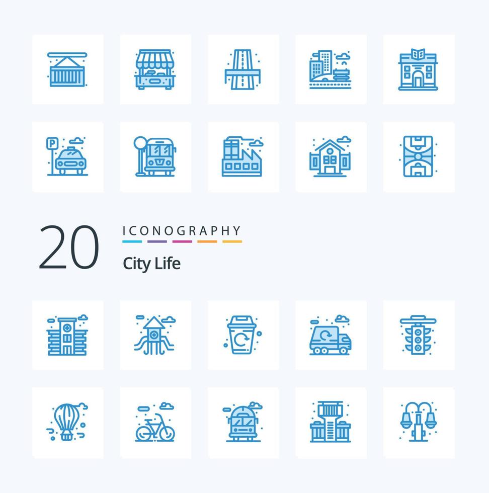 20 City Life Blue Color icon Pack like light life garbage city garbage vector