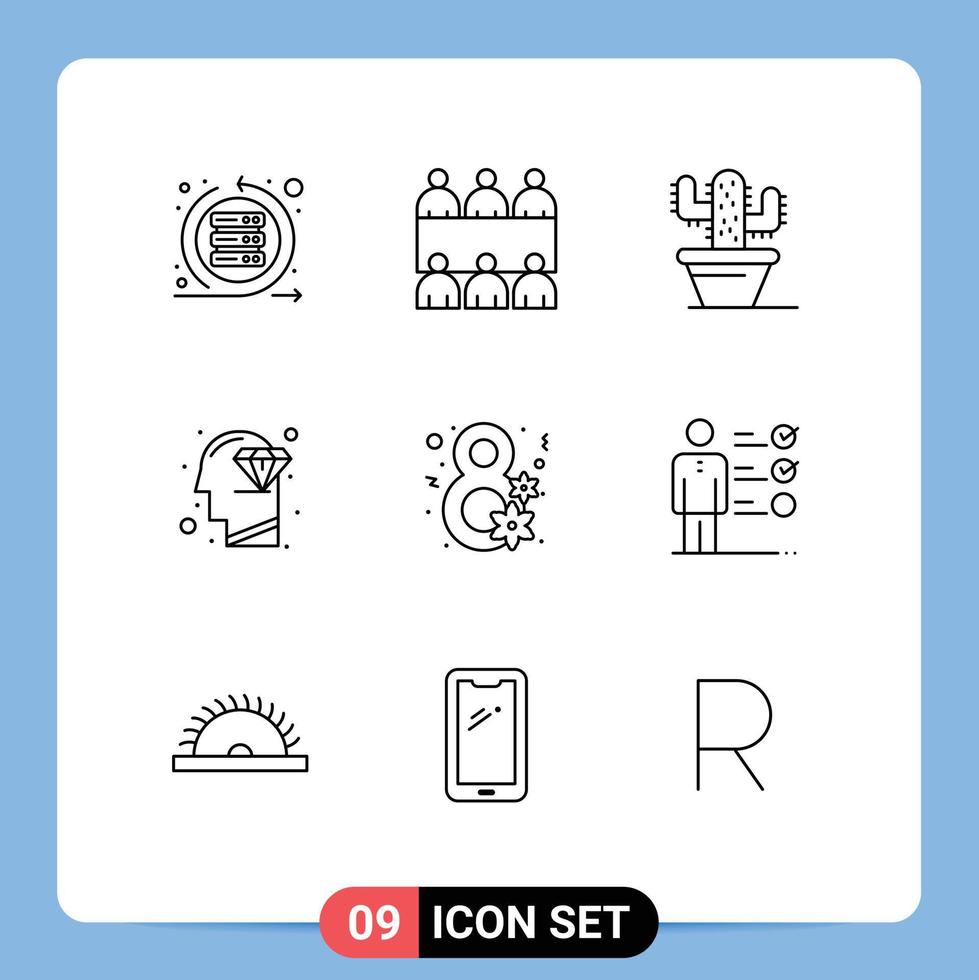 9 Thematic Vector Outlines and Editable Symbols of gift day cactus perfection head Editable Vector Design Elements