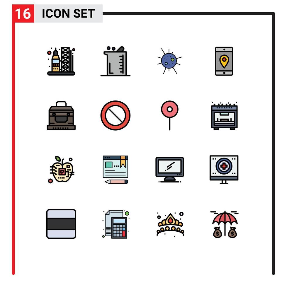 Universal Icon Symbols Group of 16 Modern Flat Color Filled Lines of bandit location laboratory mobile application application Editable Creative Vector Design Elements