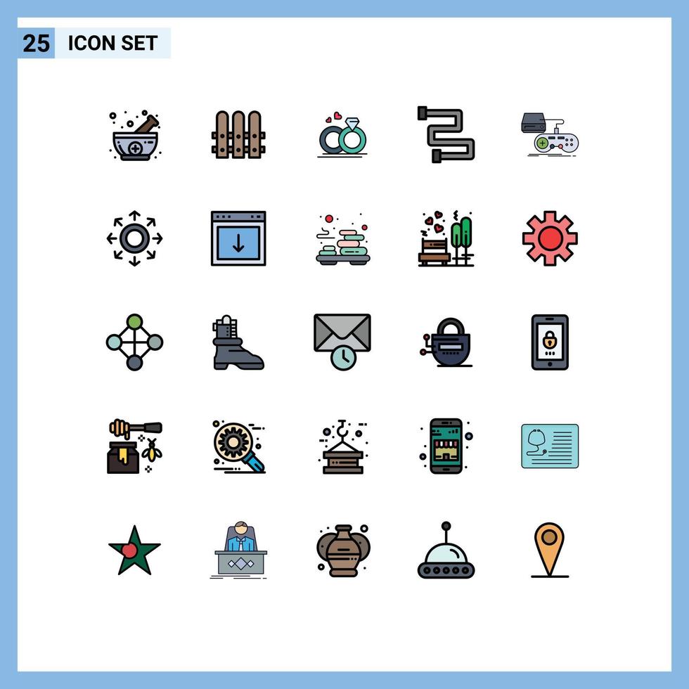 Pack of 25 Modern Filled line Flat Colors Signs and Symbols for Web Print Media such as playstation game merraige console heating Editable Vector Design Elements