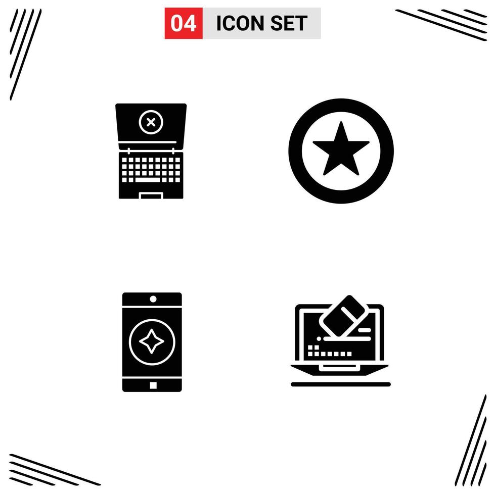 4 Creative Icons Modern Signs and Symbols of laptop data favorite mobile screen Editable Vector Design Elements