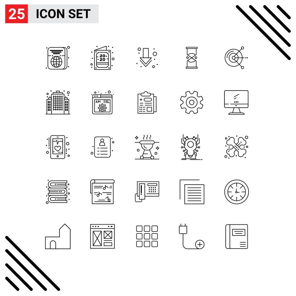 Pack of 25 Modern Lines Signs and Symbols for Web Print Media such as computing sand arrow watch time Editable Vector Design Elements