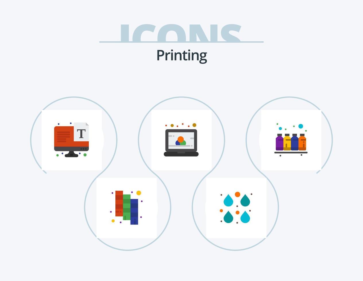 Printing Flat Icon Pack 5 Icon Design. color. screen. screen. laptop. color vector