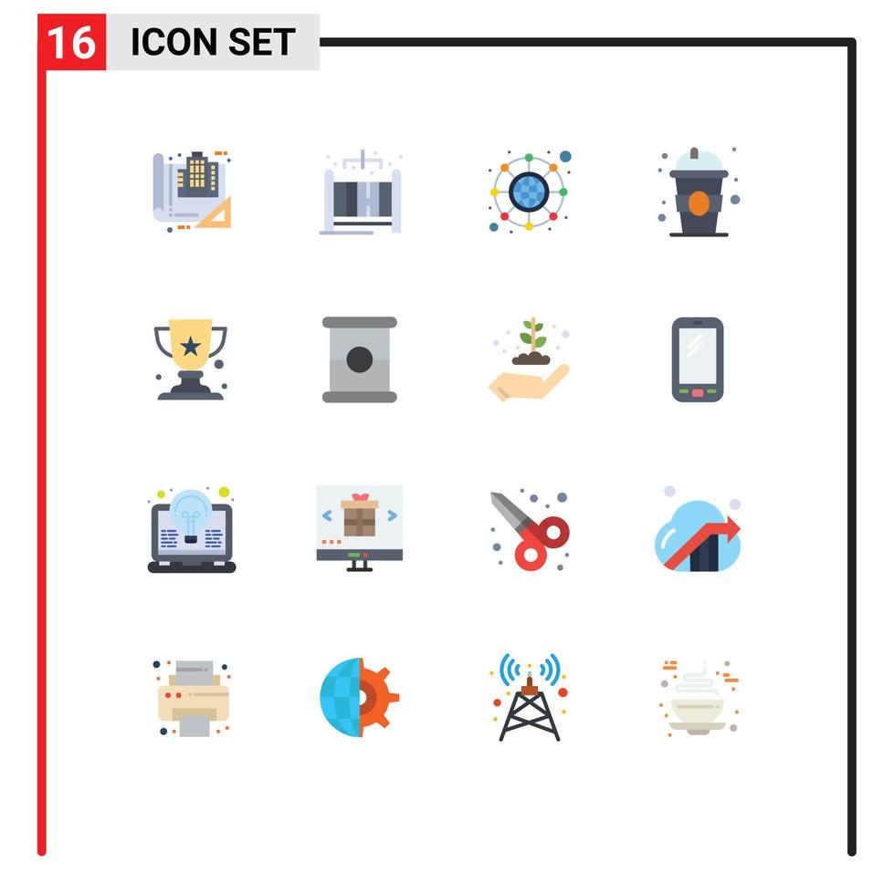 16 Universal Flat Color Signs Symbols of winner award connection back to school juice Editable Pack of Creative Vector Design Elements