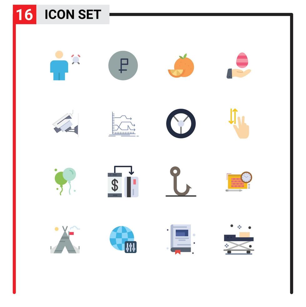 Mobile Interface Flat Color Set of 16 Pictograms of nature egg finance hand fruit Editable Pack of Creative Vector Design Elements