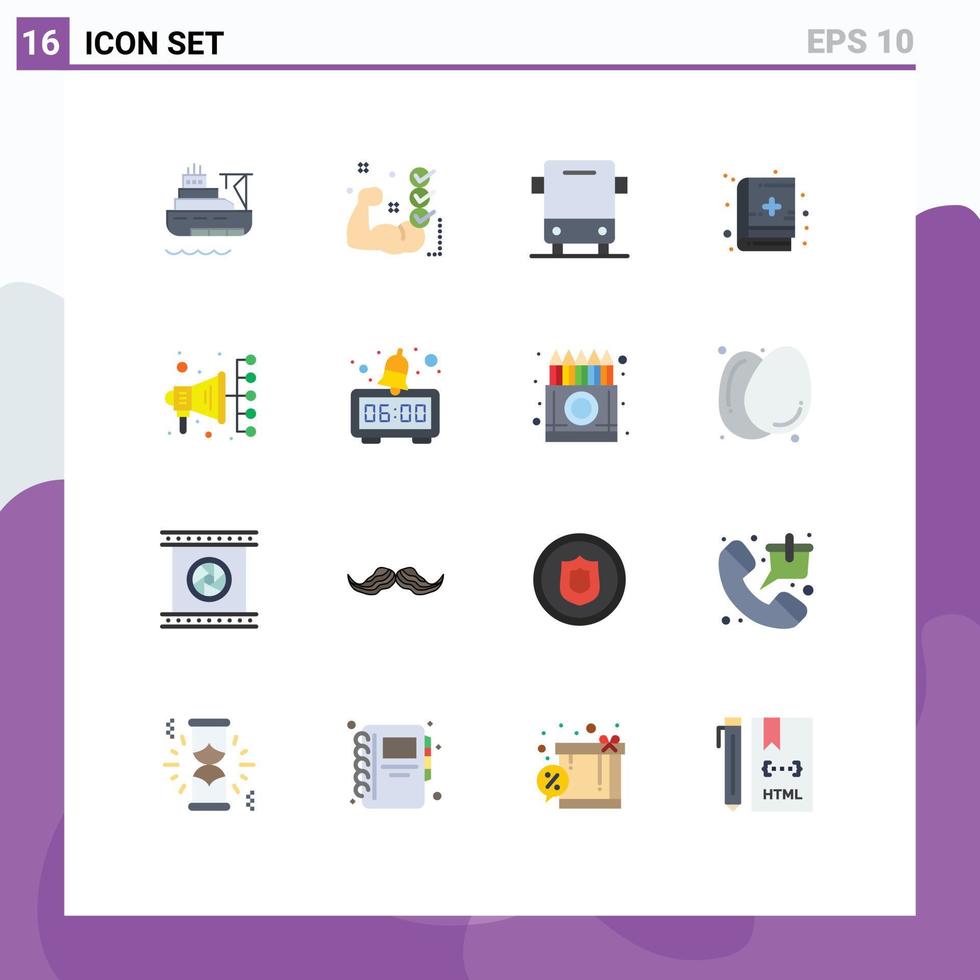Universal Icon Symbols Group of 16 Modern Flat Colors of automation medical book muscle book transport Editable Pack of Creative Vector Design Elements