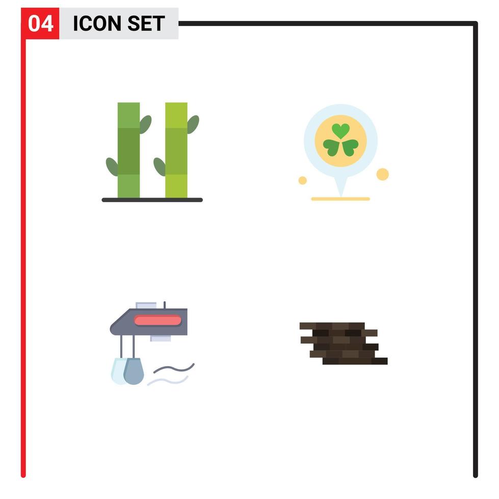 paquete de interfaz de usuario de 4 iconos planos básicos de cocina de bambú yoga pin licuadora elementos de diseño vectorial editables vector