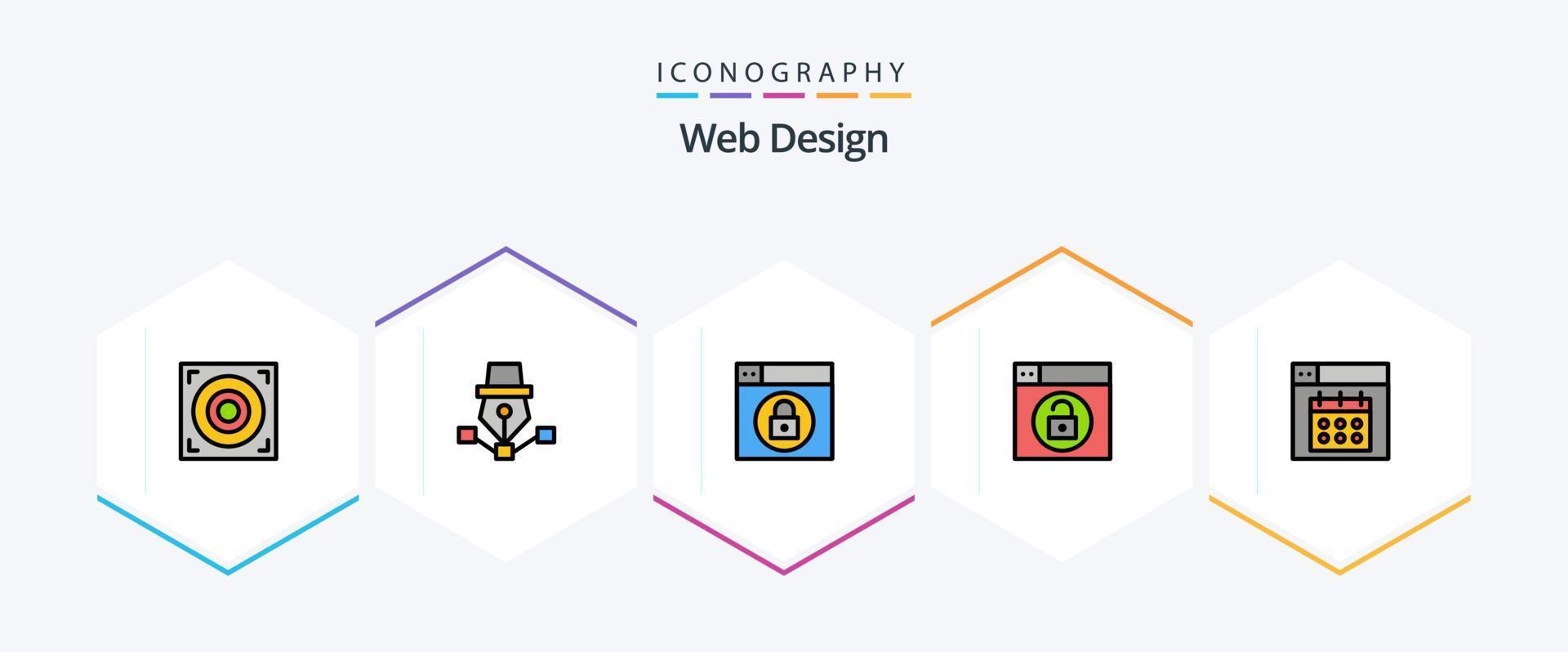 paquete de iconos de 25 líneas completas de diseño web que incluye calendario. web. web. desbloquear. diseño vector