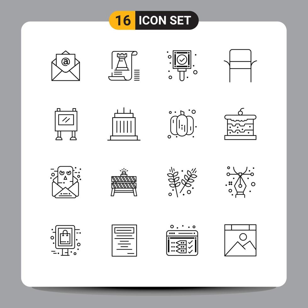 Set of 16 Vector Outlines on Grid for advertising home appliances check home chair Editable Vector Design Elements