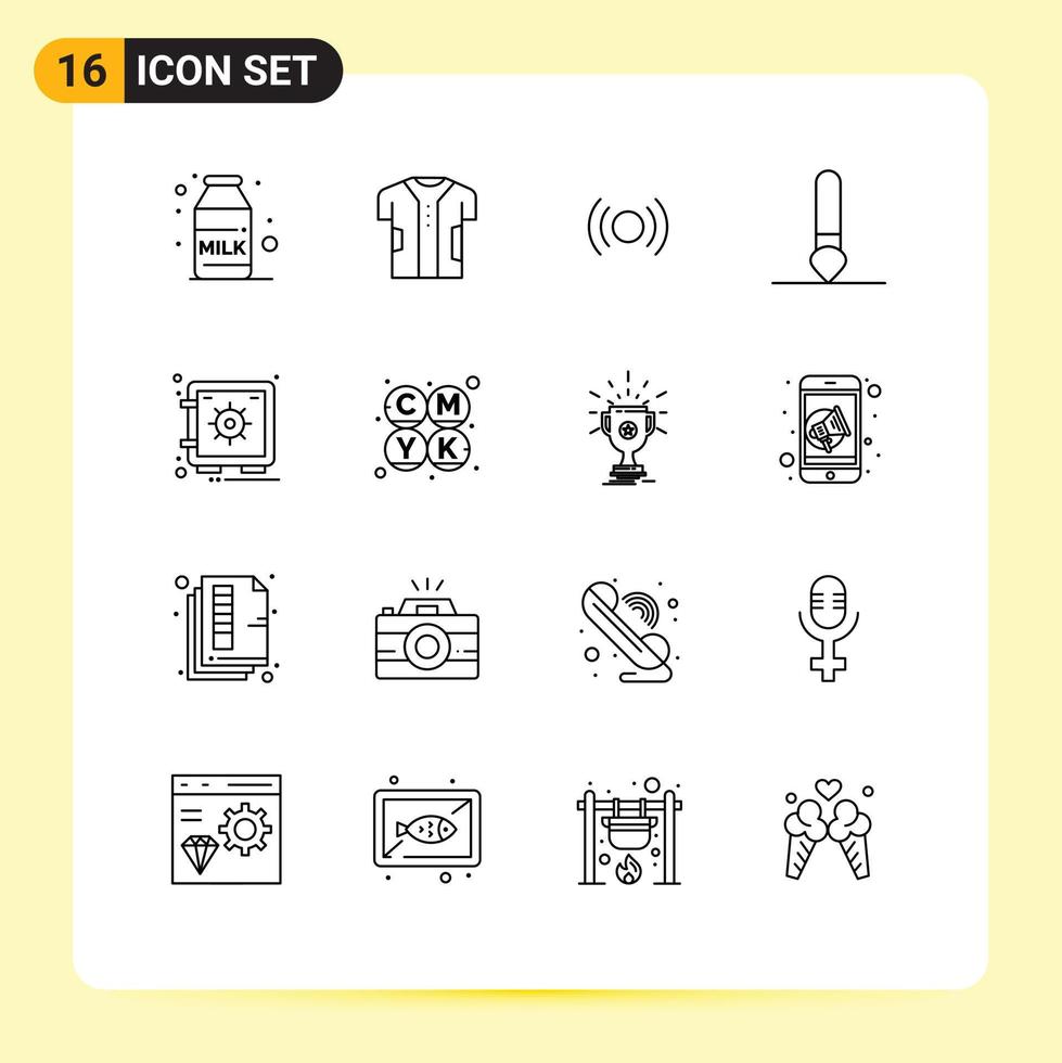 Universal Icon Symbols Group of 16 Modern Outlines of safe paintbrush basic draw ux Editable Vector Design Elements