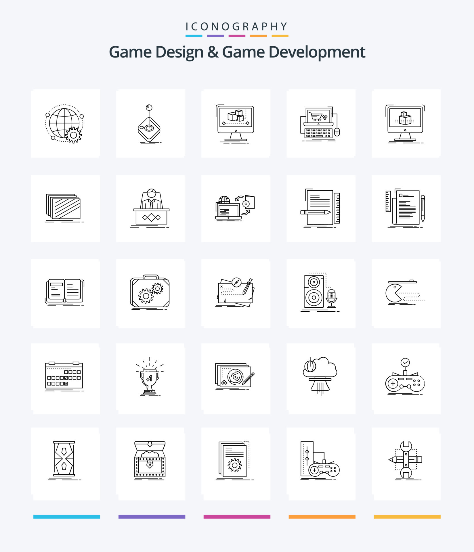 Creative Game Design And Game Development 25 OutLine icon pack Such As ...