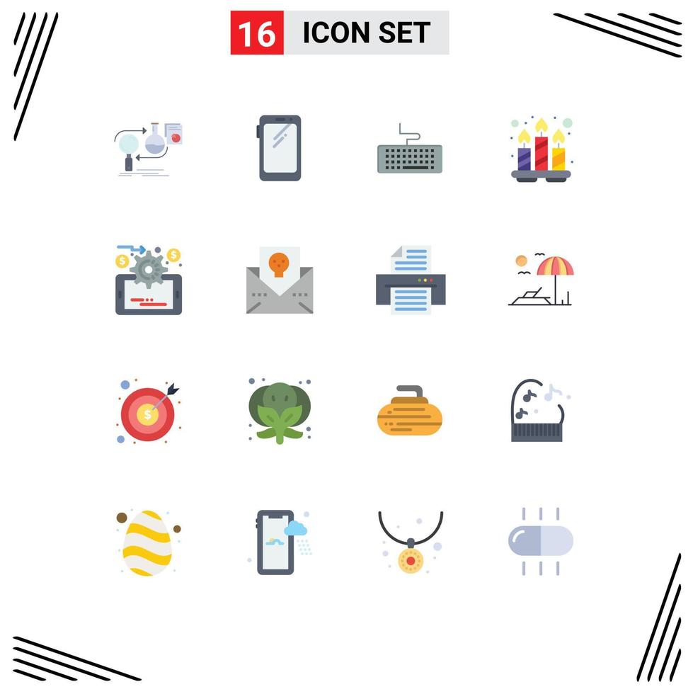 Group of 16 Flat Colors Signs and Symbols for tray relaxation huawei candles hardware Editable Pack of Creative Vector Design Elements