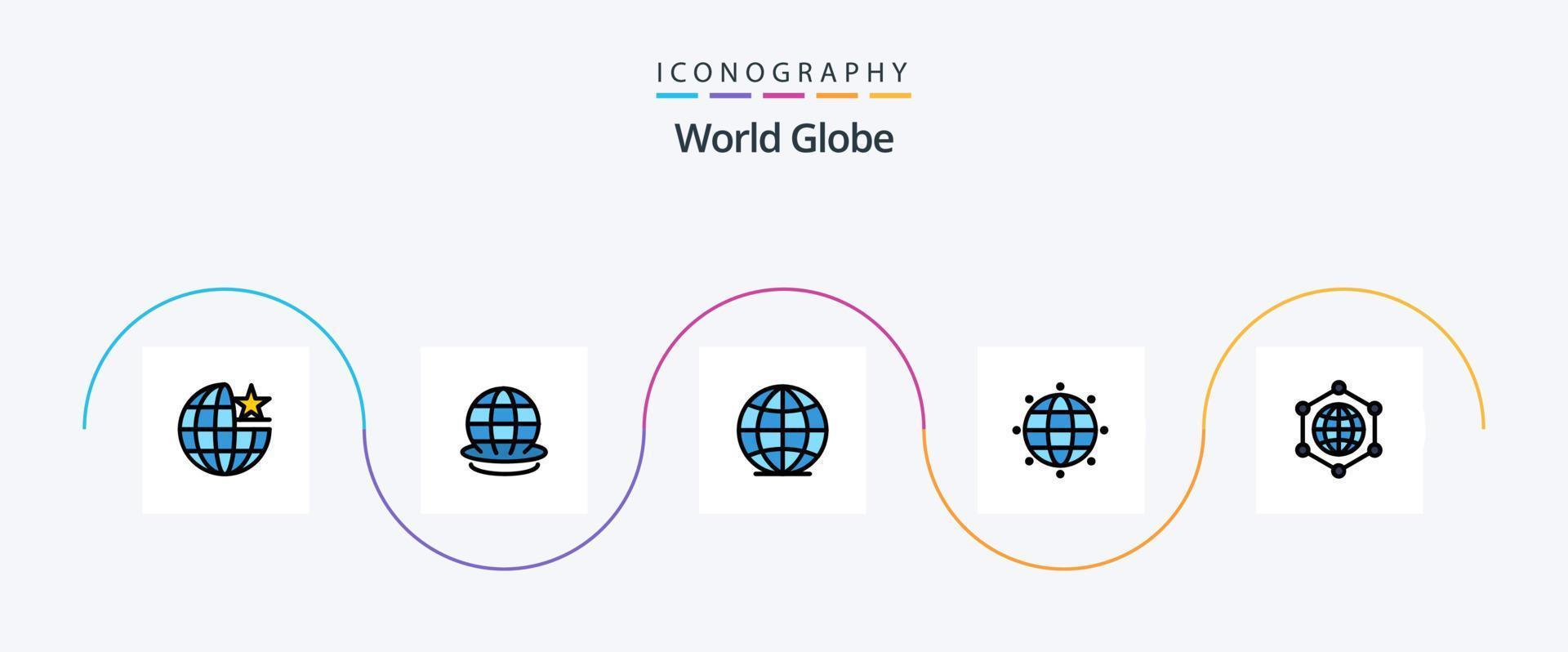 paquete de 5 iconos planos llenos de línea de globo que incluye . global. globo vector