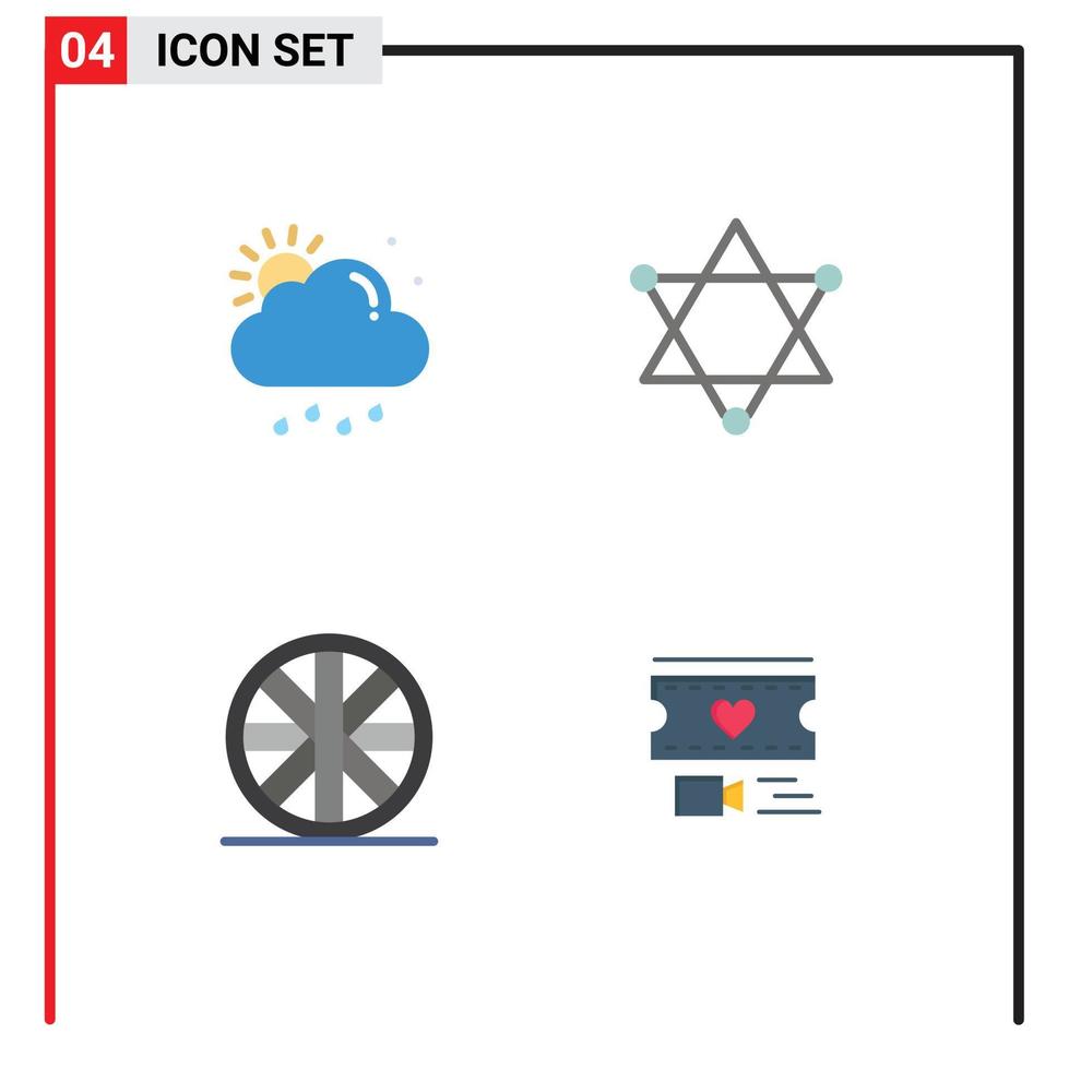 Modern Set of 4 Flat Icons Pictograph of cloud filam sun space love Editable Vector Design Elements