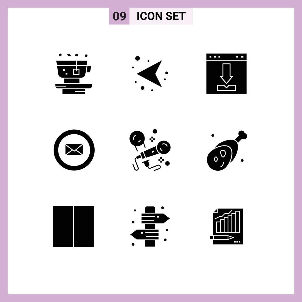 Editable Vector Line Pack of 9 Simple Solid Glyphs of microphone chat arrows business loading Editable Vector Design Elements
