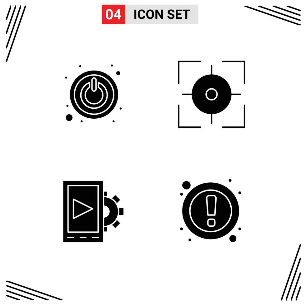 Universal Icon Symbols Group of 4 Modern Solid Glyphs of power setting aim target interface Editable Vector Design Elements