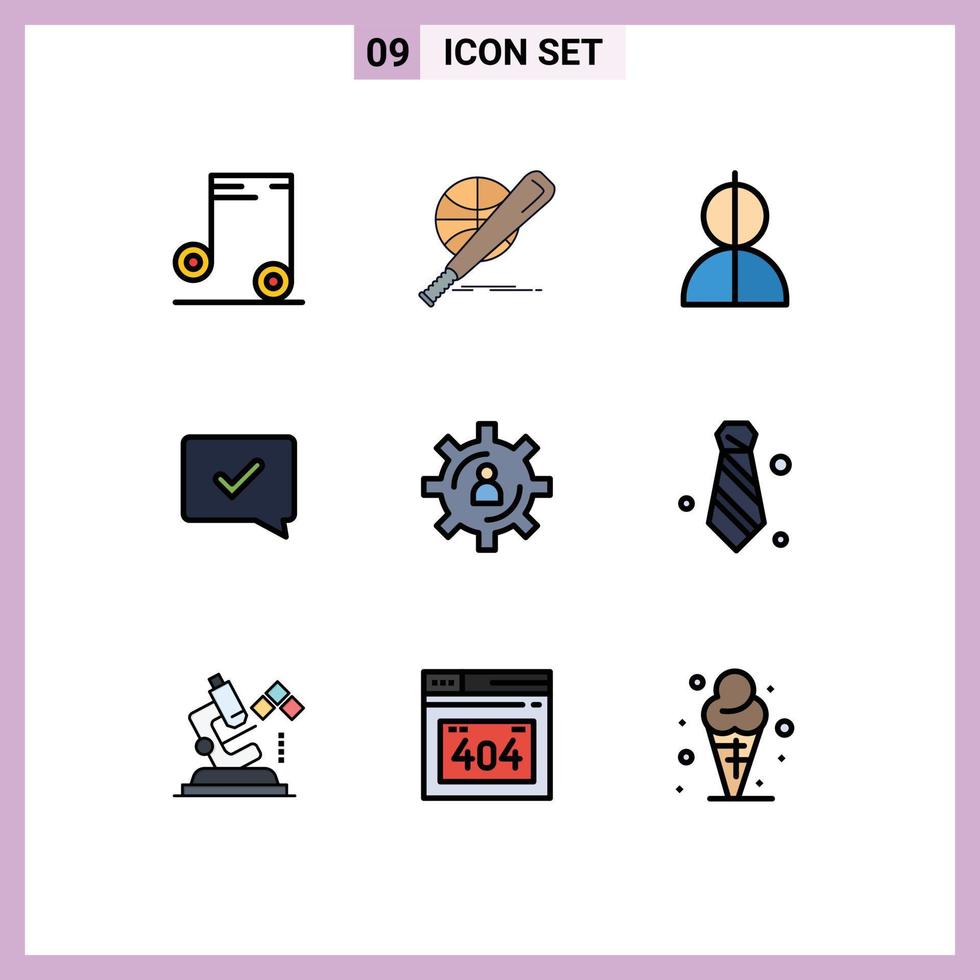 Pack of 9 creative Filledline Flat Colors of development speech avatar chat approve thief Editable Vector Design Elements