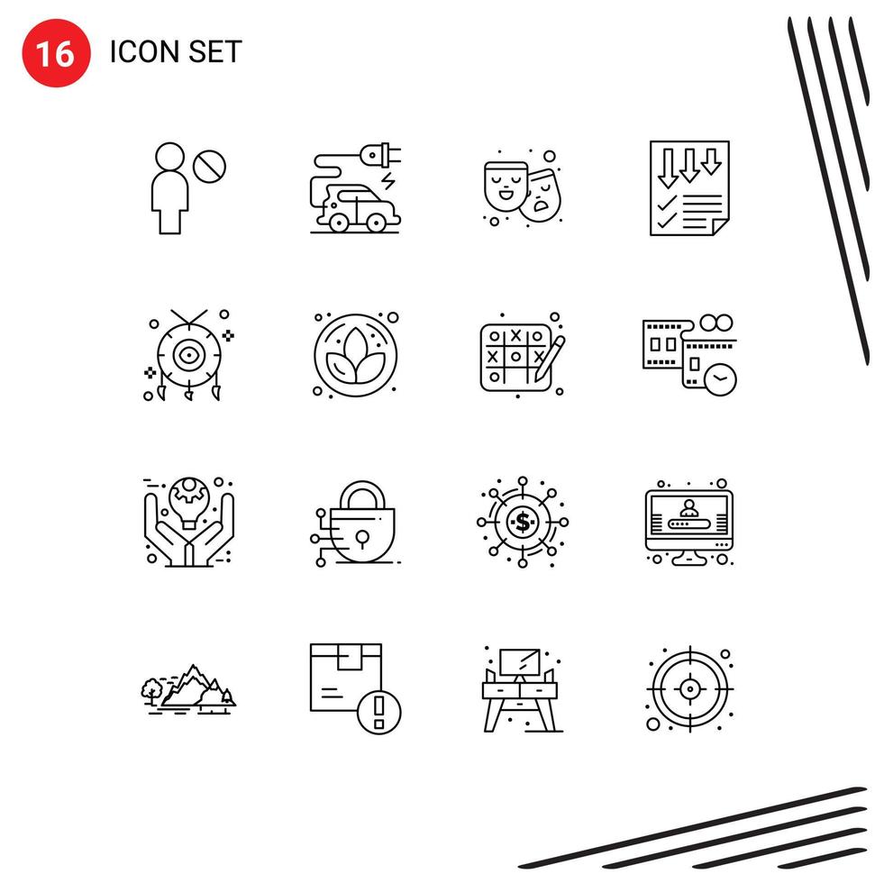 conjunto de 16 iconos de interfaz de usuario modernos signos de símbolos para accesorios de collar página de informe de drama elementos de diseño vectorial editables vector