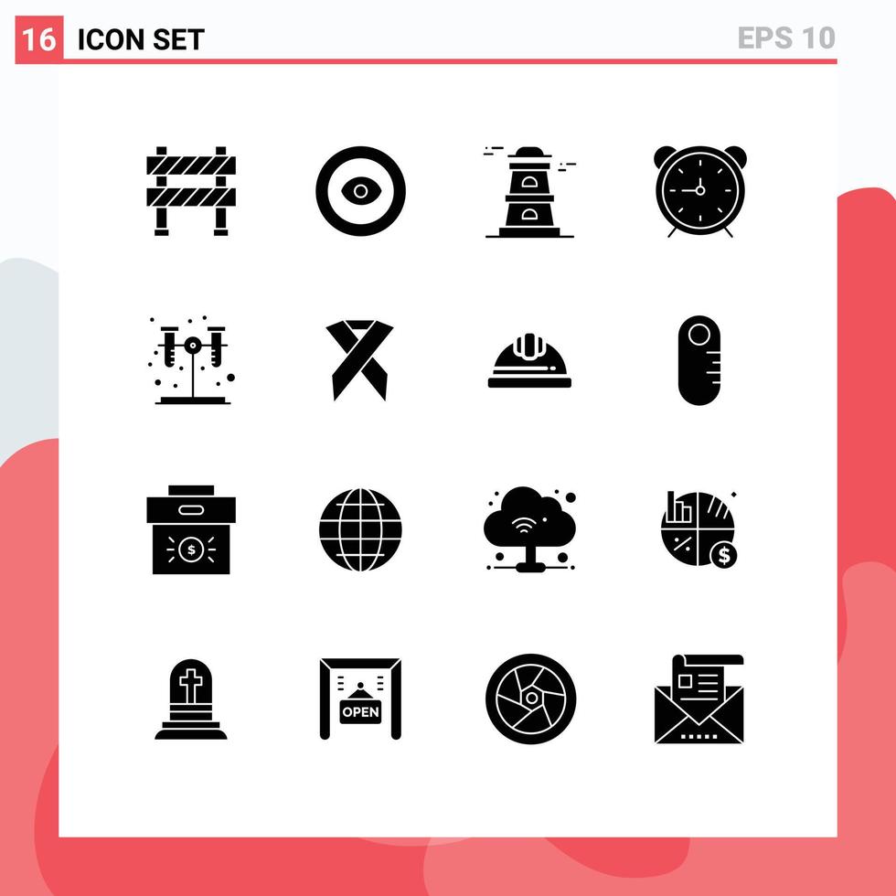Group of 16 Modern Solid Glyphs Set for chemistry timer wreath time clock Editable Vector Design Elements