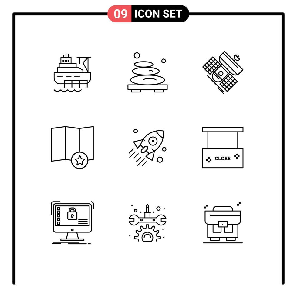 User Interface Pack of 9 Basic Outlines of launch place stone map satellite Editable Vector Design Elements