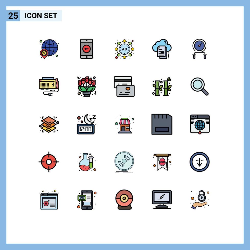 Modern Set of 25 Filled line Flat Colors and symbols such as fast cloud left copy data Editable Vector Design Elements