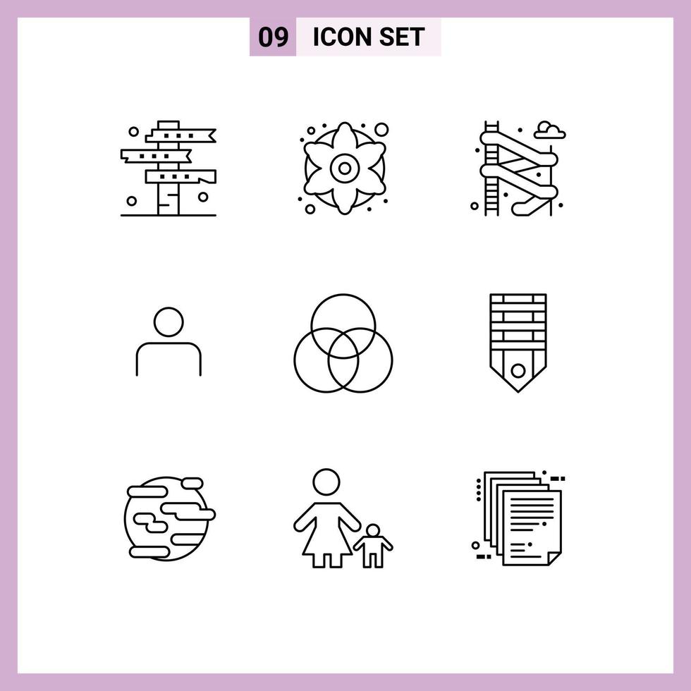 Modern Set of 9 Outlines Pictograph of circles sets generic flower profile instagram Editable Vector Design Elements