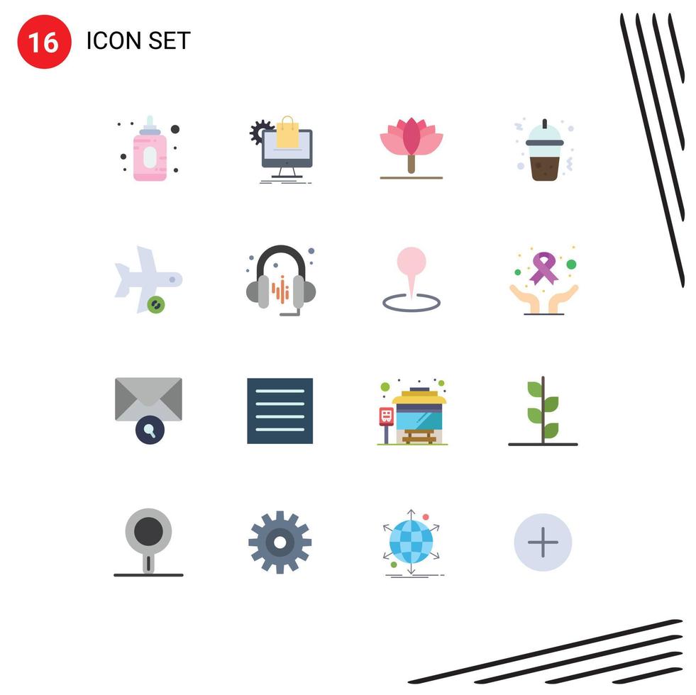 paquete de iconos de vectores de stock de 16 signos y símbolos de línea para el avión de transporte flor vuelo comida rápida paquete editable de elementos creativos de diseño de vectores