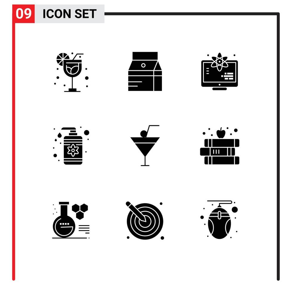 paquete de iconos de vectores de stock de 9 signos y símbolos de línea para el cuidado de alimentos y restaurantes atom spa drop elementos de diseño de vectores editables