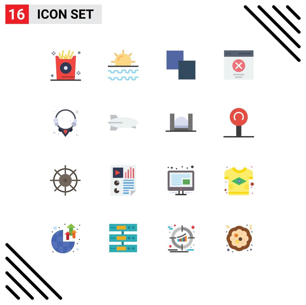 Mobile Interface Flat Color Set of 16 Pictograms of diamond message vacation interface communication Editable Pack of Creative Vector Design Elements