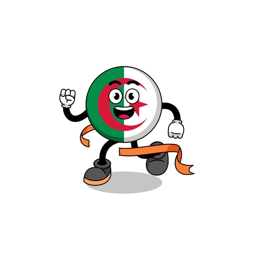 Mascot cartoon of algeria flag running on finish line vector