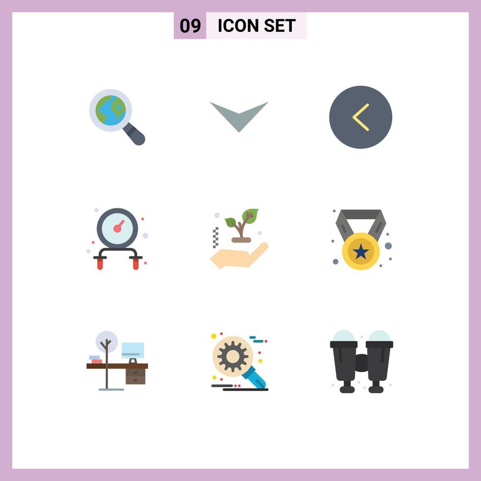 paquete de 9 signos y símbolos modernos de colores planos para medios de impresión web, como elementos de diseño de vectores editables de la mano izquierda del árbol de campeones