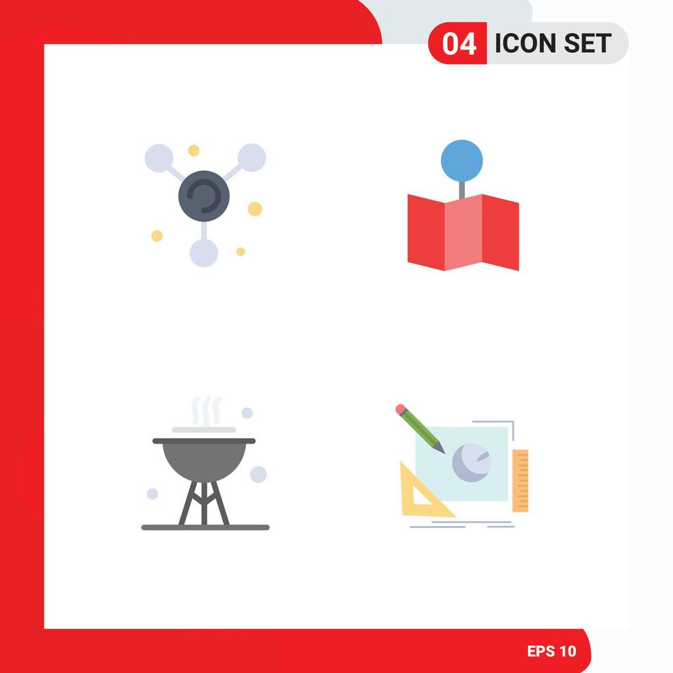Set of 4 Commercial Flat Icons pack for atom dish location pin logo Editable Vector Design Elements