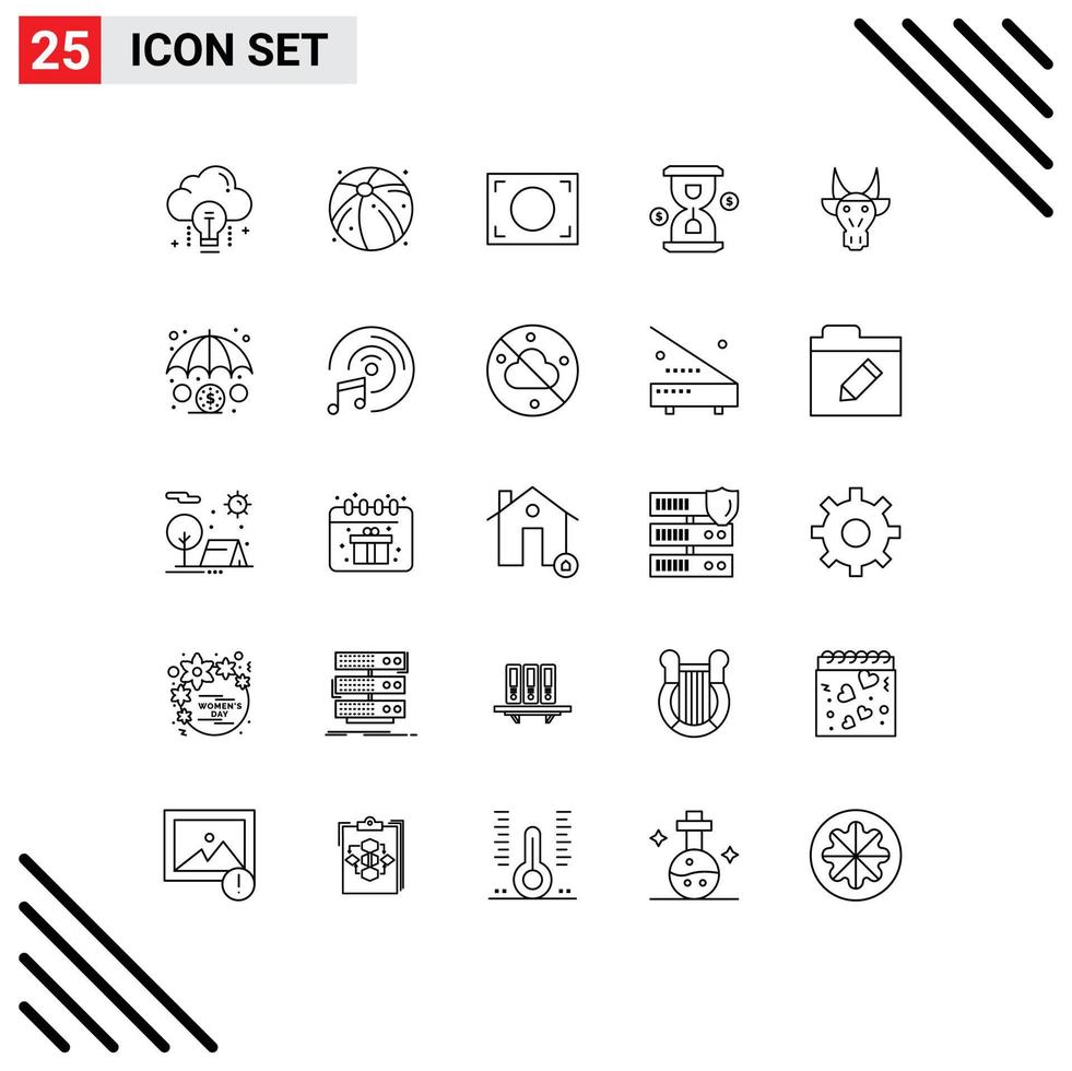 Group of 25 Lines Signs and Symbols for bull adornment focus investment hour Editable Vector Design Elements