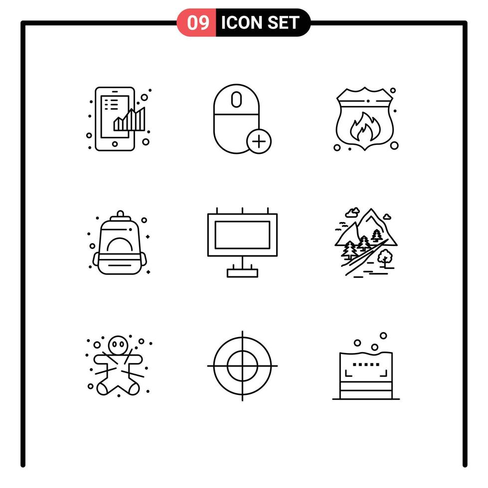 Stock Vector Icon Pack of 9 Line Signs and Symbols for school bag gadget backpack shield Editable Vector Design Elements