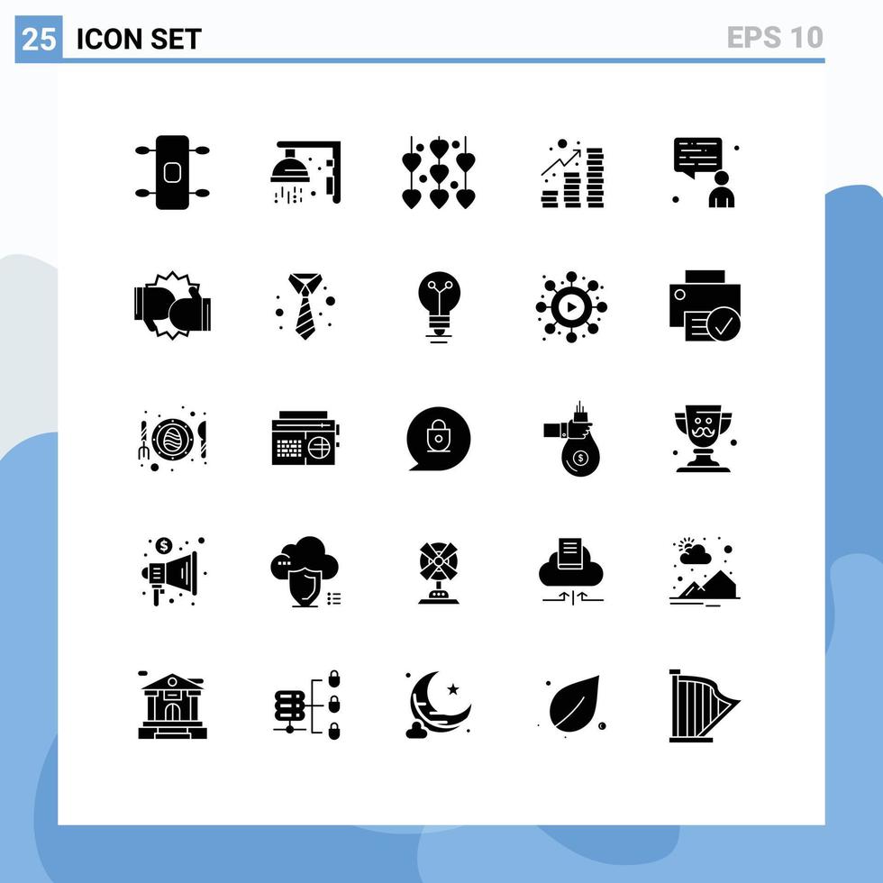 Set of 25 Vector Solid Glyphs on Grid for business man love coins profit Editable Vector Design Elements