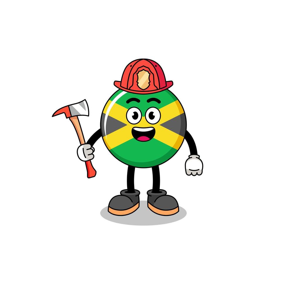 caricatura, mascota, de, jamaica, bandera, bombero vector