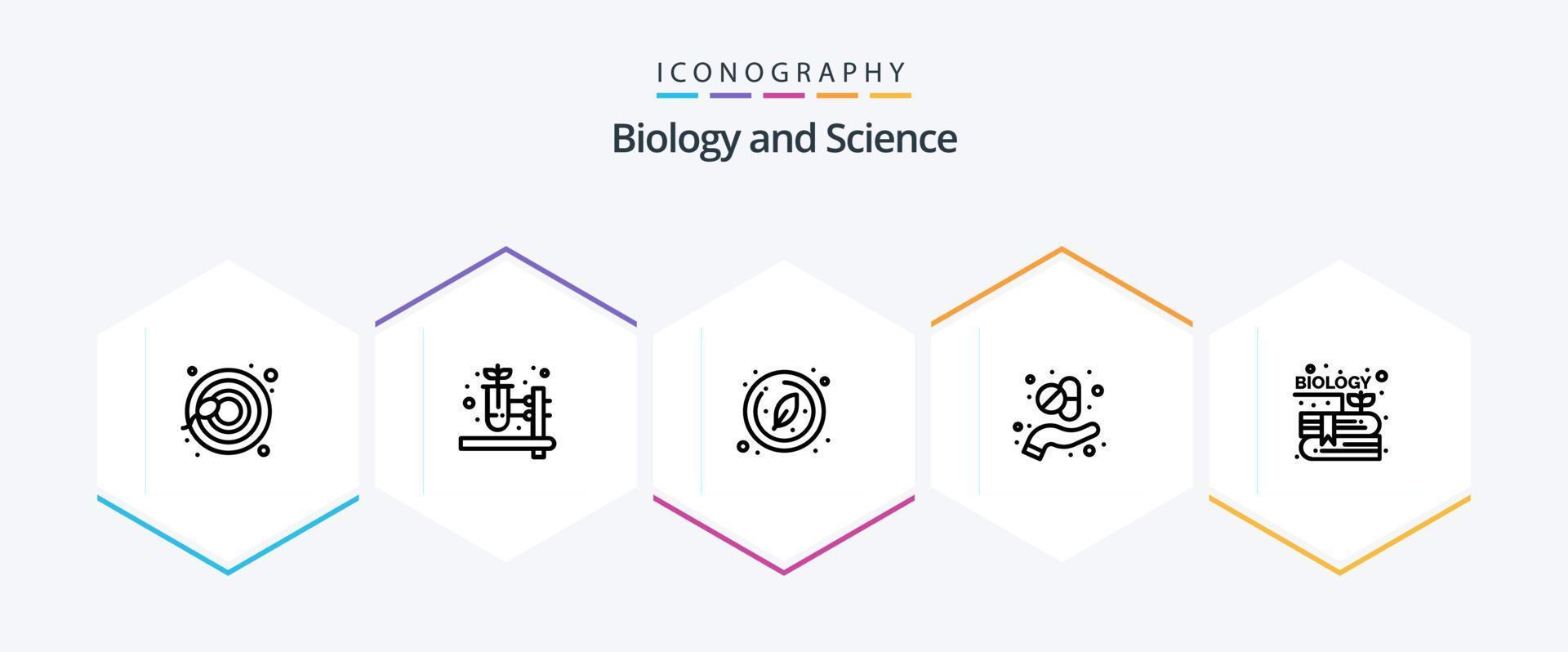 paquete de iconos de 25 líneas de biología que incluye conocimiento. contenido. investigación. libro. hierba vector