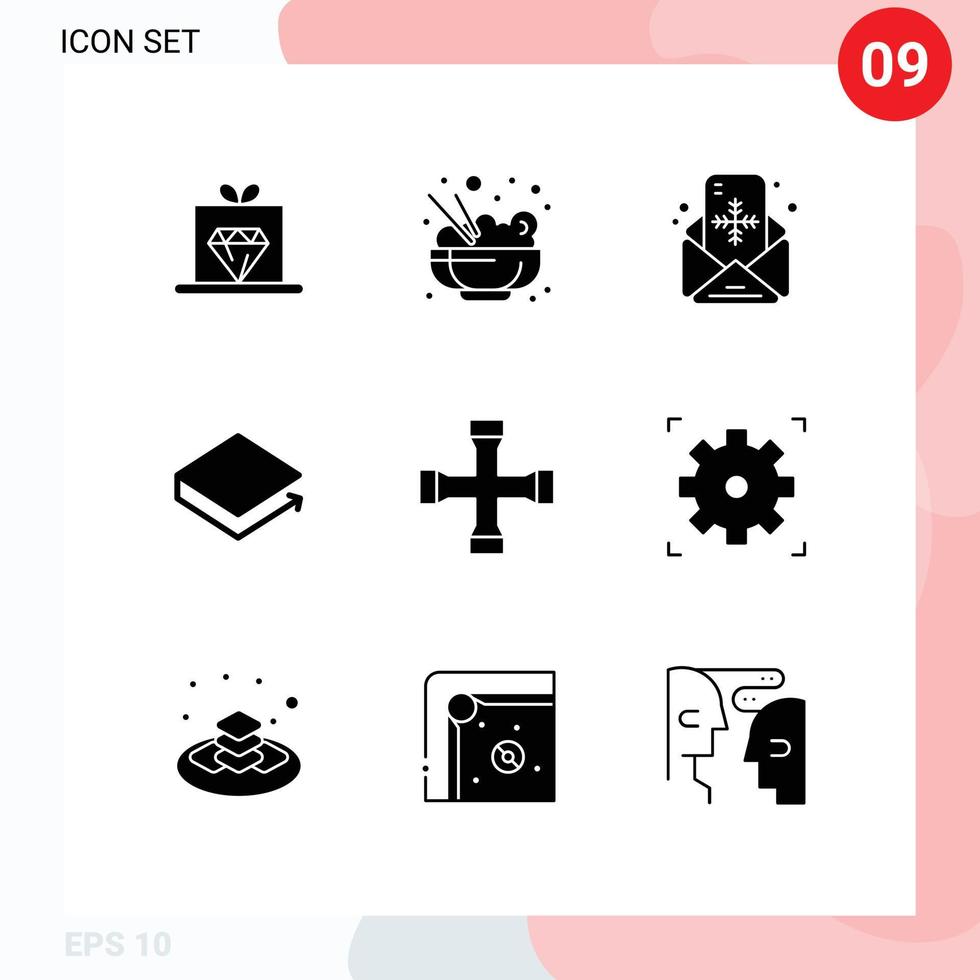 Set of 9 Vector Solid Glyphs on Grid for garage construction and tools christmas lbry credits crypto Editable Vector Design Elements