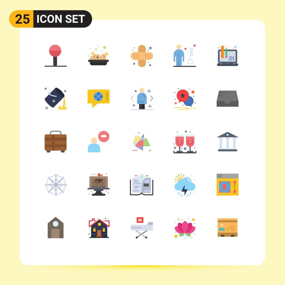 paquete de 25 signos y símbolos de colores planos modernos para medios de impresión web, como elementos de diseño de vectores editables de trabajo de persona de salud de diseño web